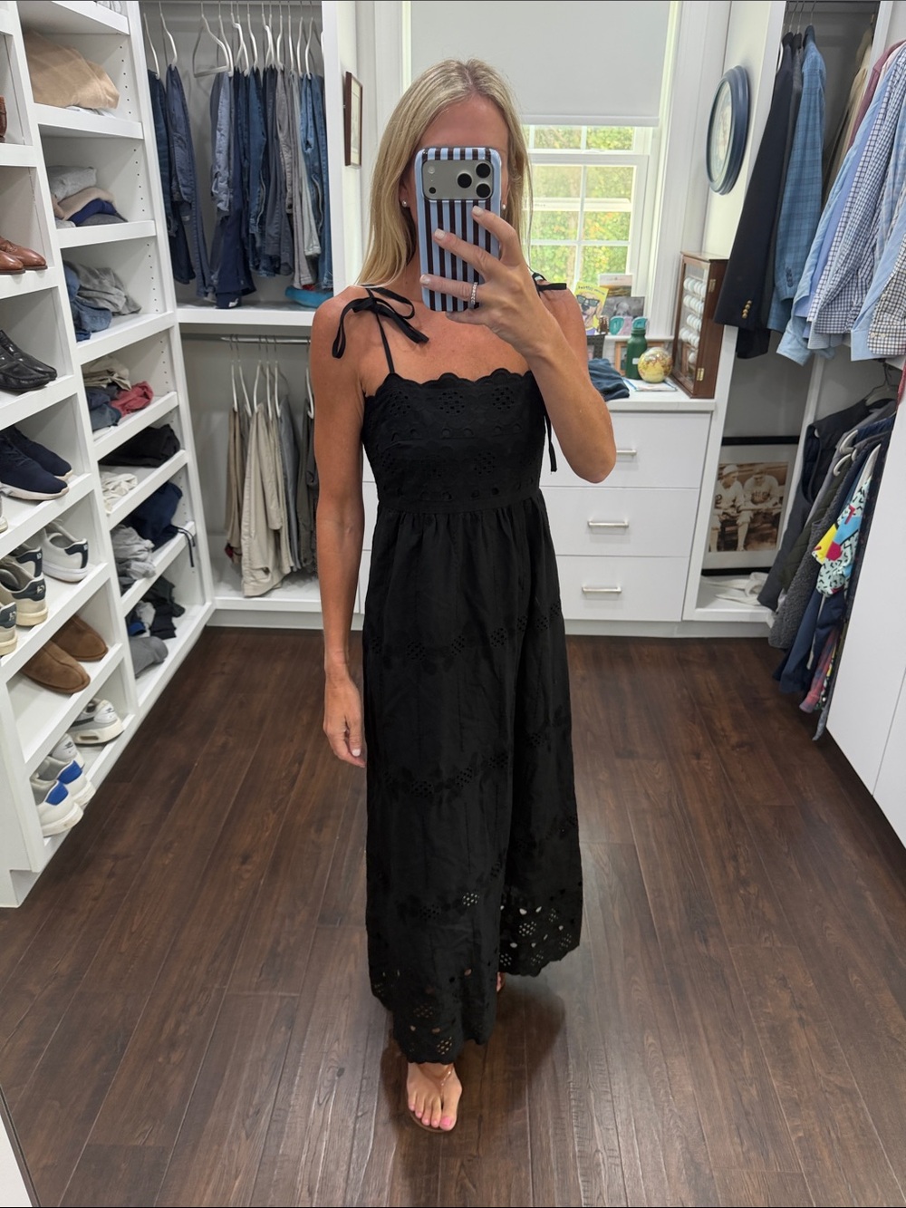 Amazon Black Eyelet Tie-Shoulder Maxi Dress S